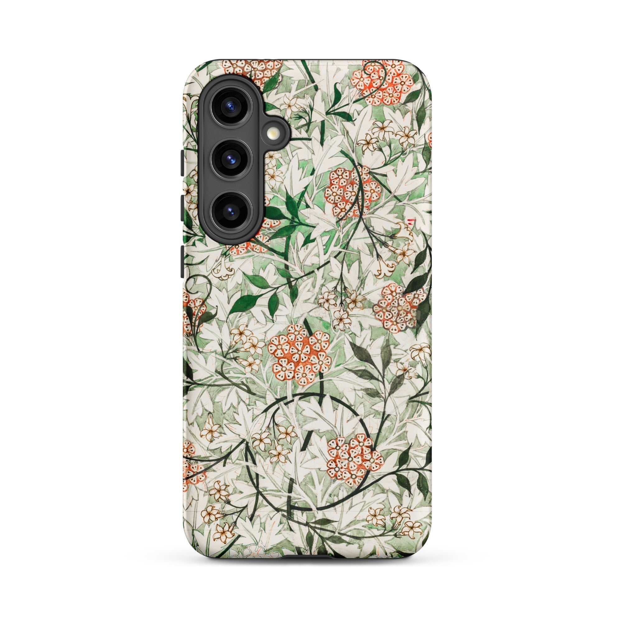 Jasmine William Morris British Floral Samsung Case, Galaxy S24 Plus / Matte, White Phone Case Green Orange Floral Leaf Pattern