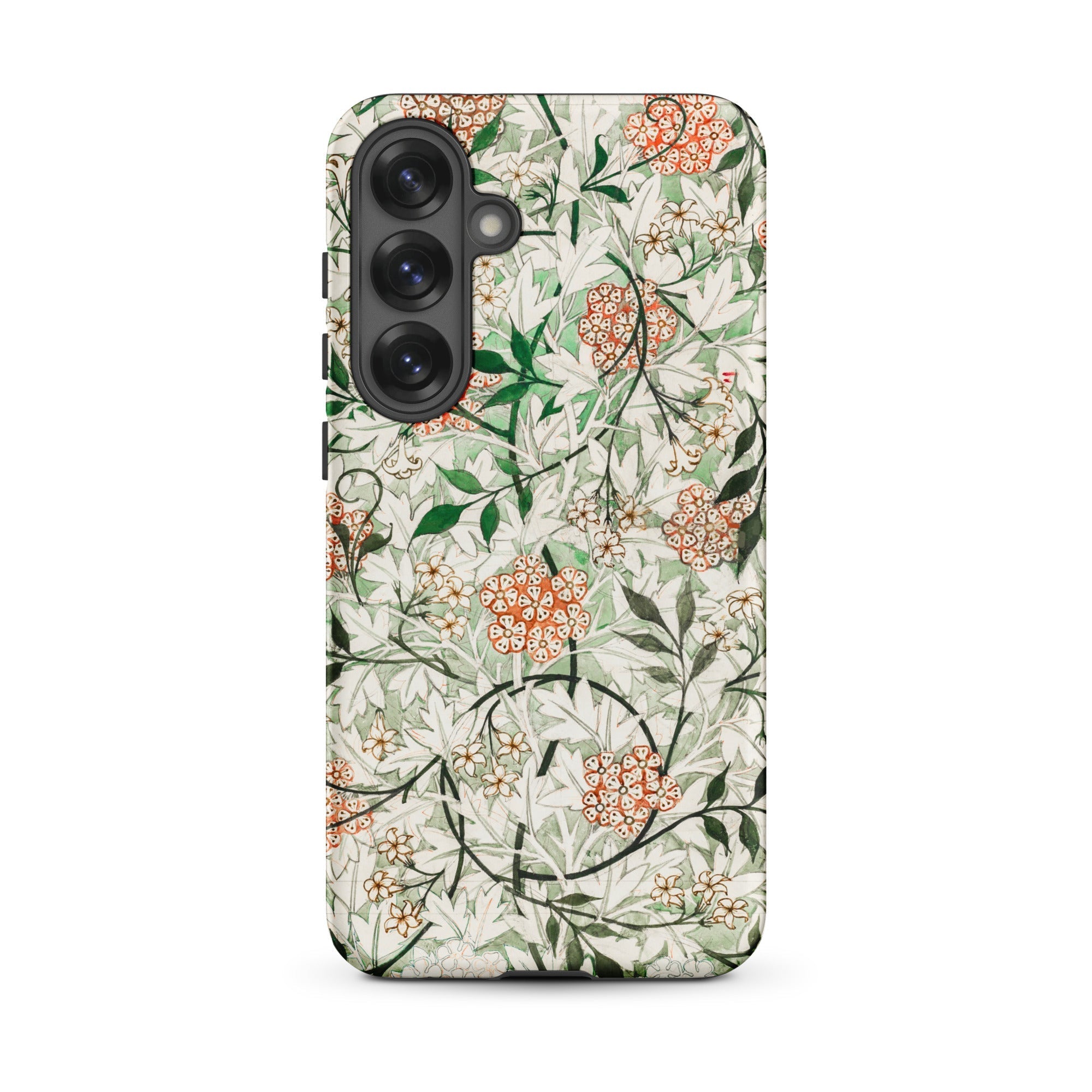 Jasmine William Morris British Floral Samsung Case, Galaxy S25 Plus / Matte, Smartphone Case Floral Pattern Light Green Leaves Clusters
