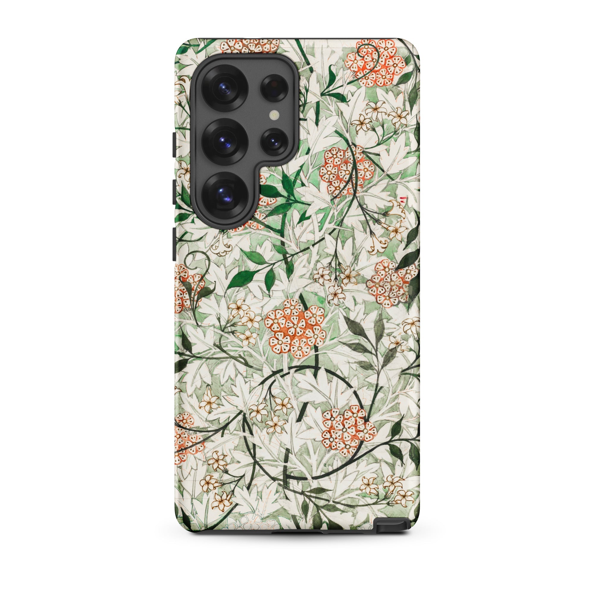 Jasmine William Morris British Floral Samsung Case, Galaxy S25 Ultra / Matte, Smartphone Case Floral Pattern Green Leaves White Flowers