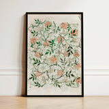 Framed Botanical Illustration Delicate Peach Green Floral Patterns William Morris’s Jasmine, Beguiling Art Print, Enchantment