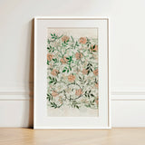 Jasmine - William Morris British Floral Textile Art Print / Canvas Framed Botanical Illustration Delicate Peach Green Floral Patterns