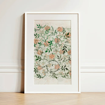 Jasmine - William Morris British Floral Textile Art Print / Canvas Framed Botanical Illustration Delicate Peach Green Floral Patterns