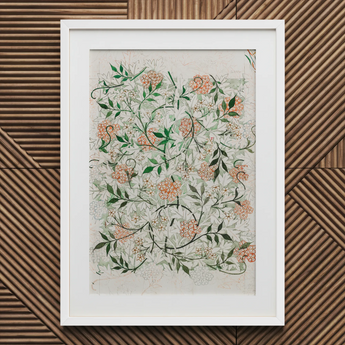 Jasmine - William Morris British Floral Textile Art Print / Canvas White-framed Botanical Print Delicate Peach Green Floral Patterns
