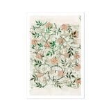 Jasmine - William Morris British Floral Textile Art Print, Delicate Floral Pattern Pink Blooms Green Leaves Intertwined