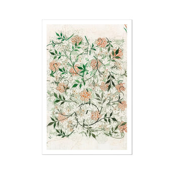 Jasmine - William Morris British Floral Textile Art Print, Delicate Floral Pattern Pink Blooms Green Leaves Intertwined