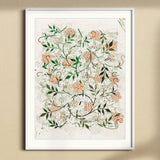 Jasmine - William Morris British Floral Textile Art Print, Framed Botanical Artwork Delicate Pink Flowers Green Leaves