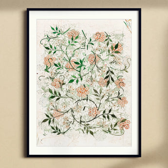 Jasmine - William Morris British Floral Textile Art Print, Framed Botanical Artwork Delicate Pink Flowers Green Leaves