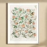 Jasmine - William Morris British Floral Textile Art Print, Framed Botanical Art Print Delicate Pink Flowers Green