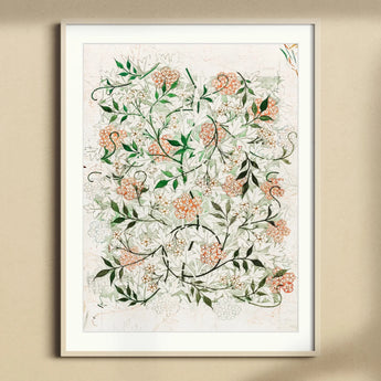 Jasmine - William Morris British Floral Textile Art Print, Framed Botanical Art Print Delicate Pink Flowers Green