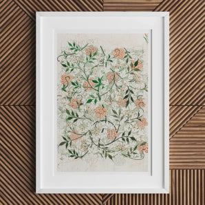Jasmine - William Morris British Floral Textile Art Print, Framed Botanical Print Intricate Floral Leaf Patterns Green