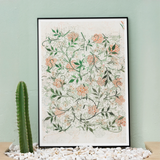 Jasmine - William Morris British Floral Textile Art Print, Framed Floral Print Delicate Pink Blossoms Green Leaves