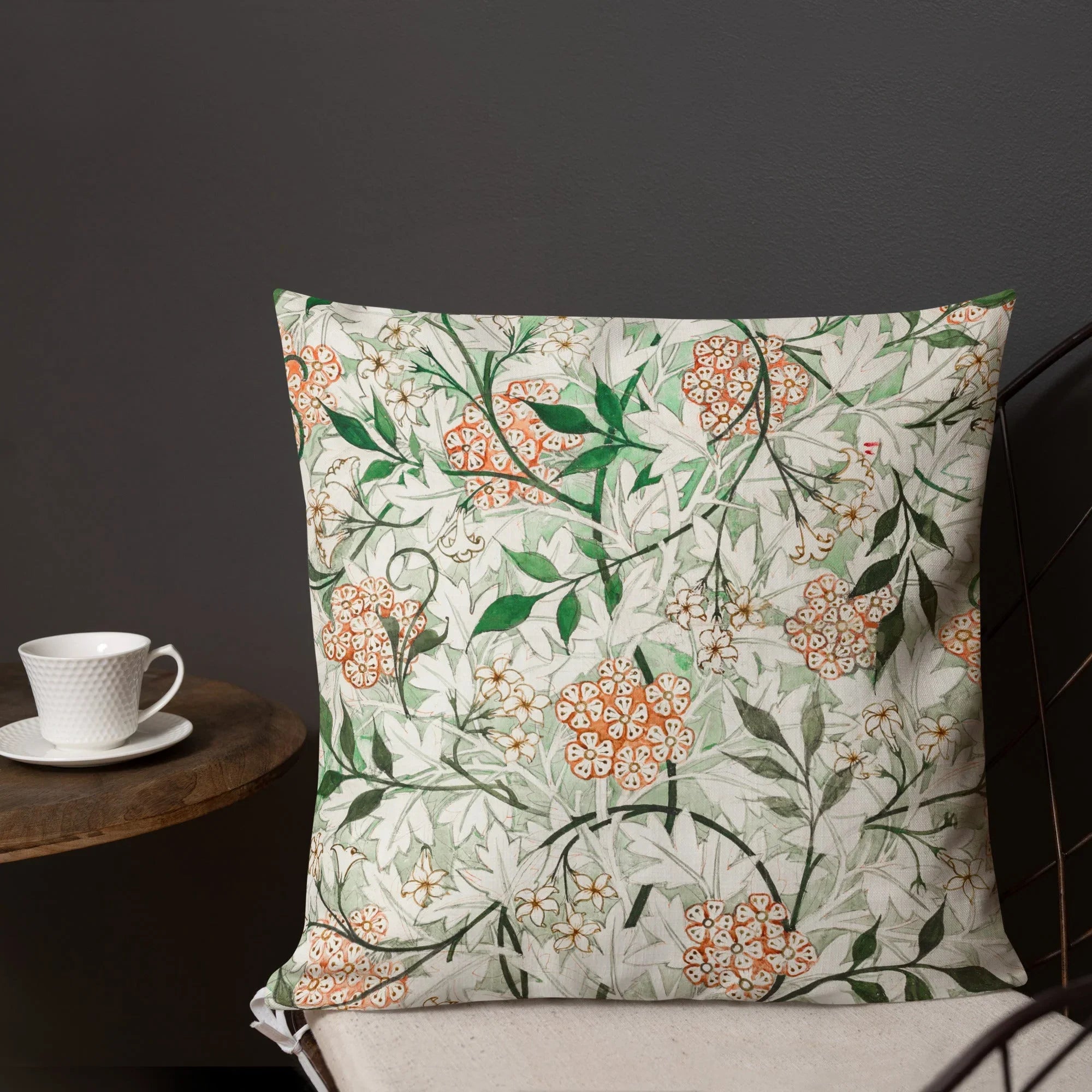 Jasmine - William Morris Floral Textile Art Pillow, Decorative Throw Pillow Floral Leaf Pattern Green Orange