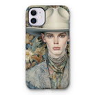 Jasper - Twink Cowboy Art Iphone Case, 11 / Matte, Artistic Phone Case Portrait Person Cowboy Hat Floral-patterned