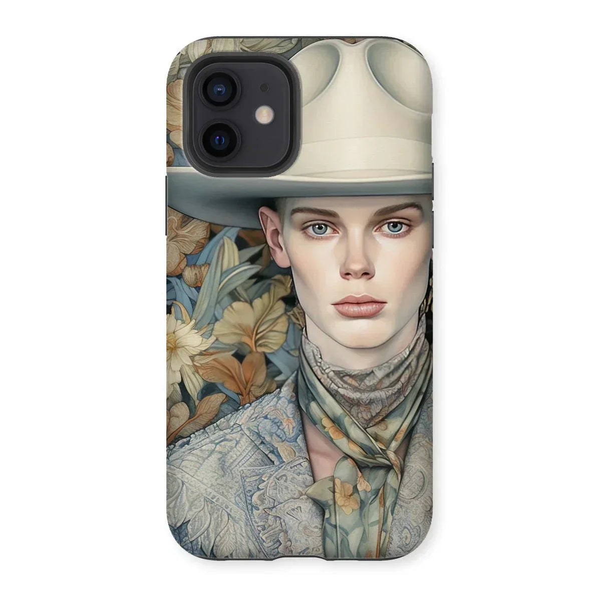 Jasper - Twink Cowboy Art Iphone Case, 12 / Matte, Phone Case Artistic Portrait Person Cowboy Hat Floral-patterned