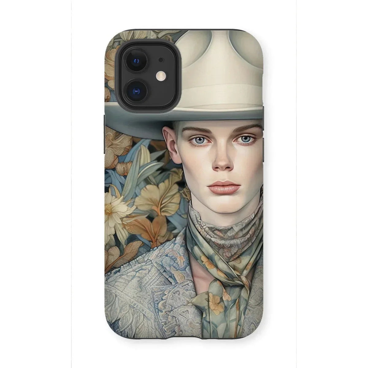 Jasper - Twink Cowboy Art Iphone Case, 12 Mini / Matte, Phone Case Artistic Portrait Person Cowboy Hat Floral-patterned