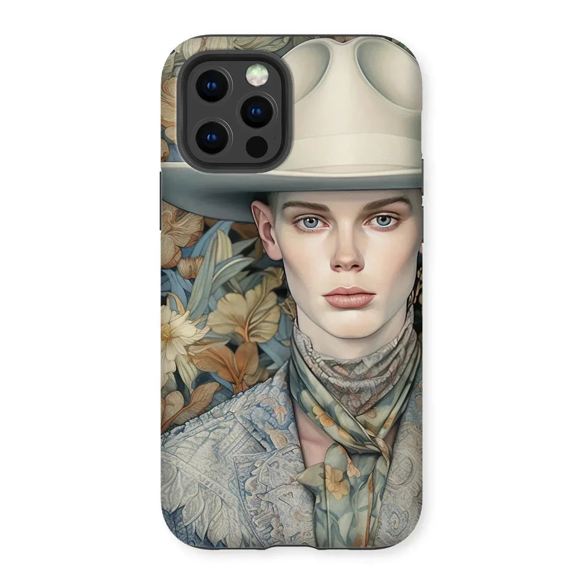 Jasper - Twink Cowboy Art Iphone Case, 12 Pro / Matte, Phone Case Artistic Portrait Person Cowboy Hat Floral-patterned