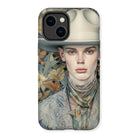 Jasper - Twink Cowboy Art Iphone Case, 14 Plus / Matte, Phone Case Artistic Portrait Person Cowboy Hat Floral-patterned