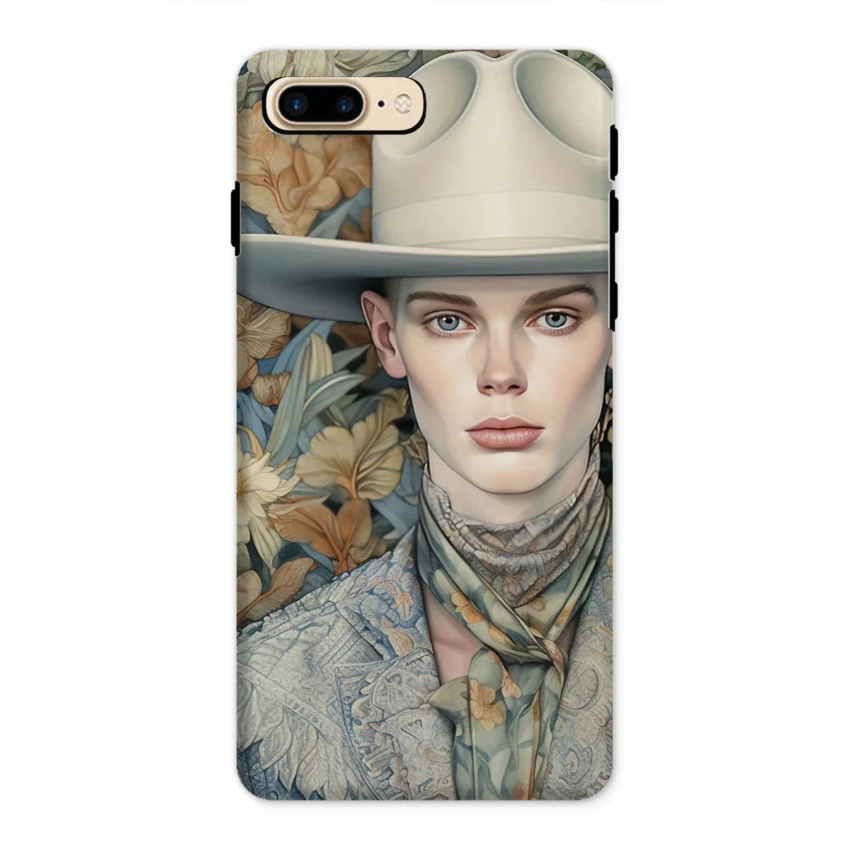 Jasper - Twink Cowboy Art Iphone Case, 8 Plus / Matte, Phone Case Artistic Portrait Person Wide-brimmed Hat Floral-patterned