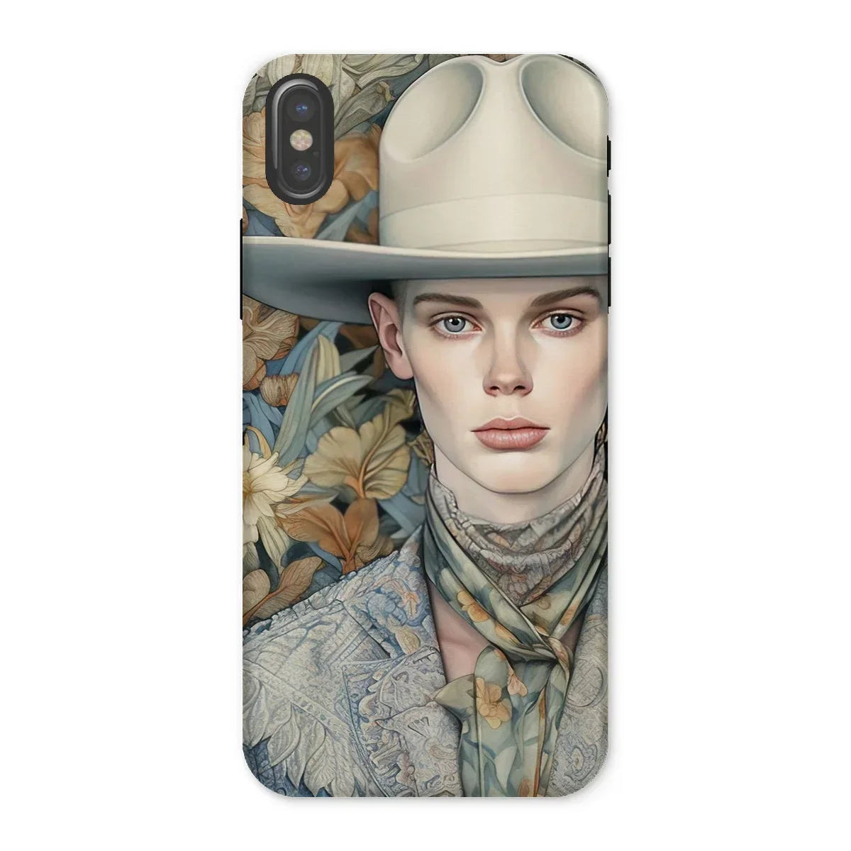 Jasper - Twink Cowboy Art Iphone Case, x / Matte, Phone Case Portrait Person White Cowboy Hat Floral-patterned