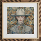 dandy cowboy portrait with wide brim hat, framed.