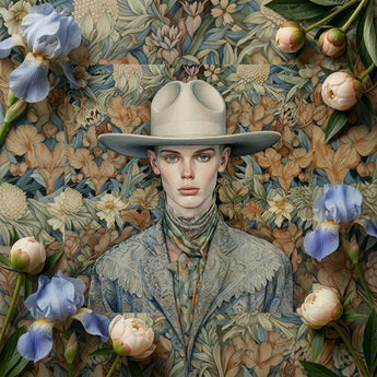 Jasper - Twink Cowboy Dandy Art Print / Canvas Cream-colored Wide-brimmed Hat Soft Slightly Textured Surface Subtle Gay Twink Cowboy,