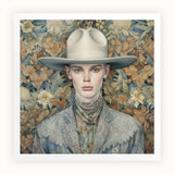 Jasper - Twink Cowboy Dandy Art Print / Canvas Cream-colored Wide-brimmed Hat Structured Crown Subtle Texture Worn Gay Twink Cowboy, Cowboy