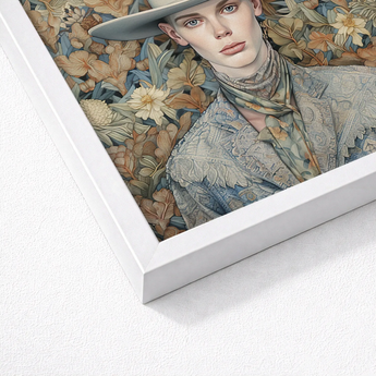 Jasper - Twink Cowboy Dandy Art Print / Canvas Framed Portrait Model Ornate Muted-toned Floral Pattern Intricate Gay, Elegant Outlaw’s