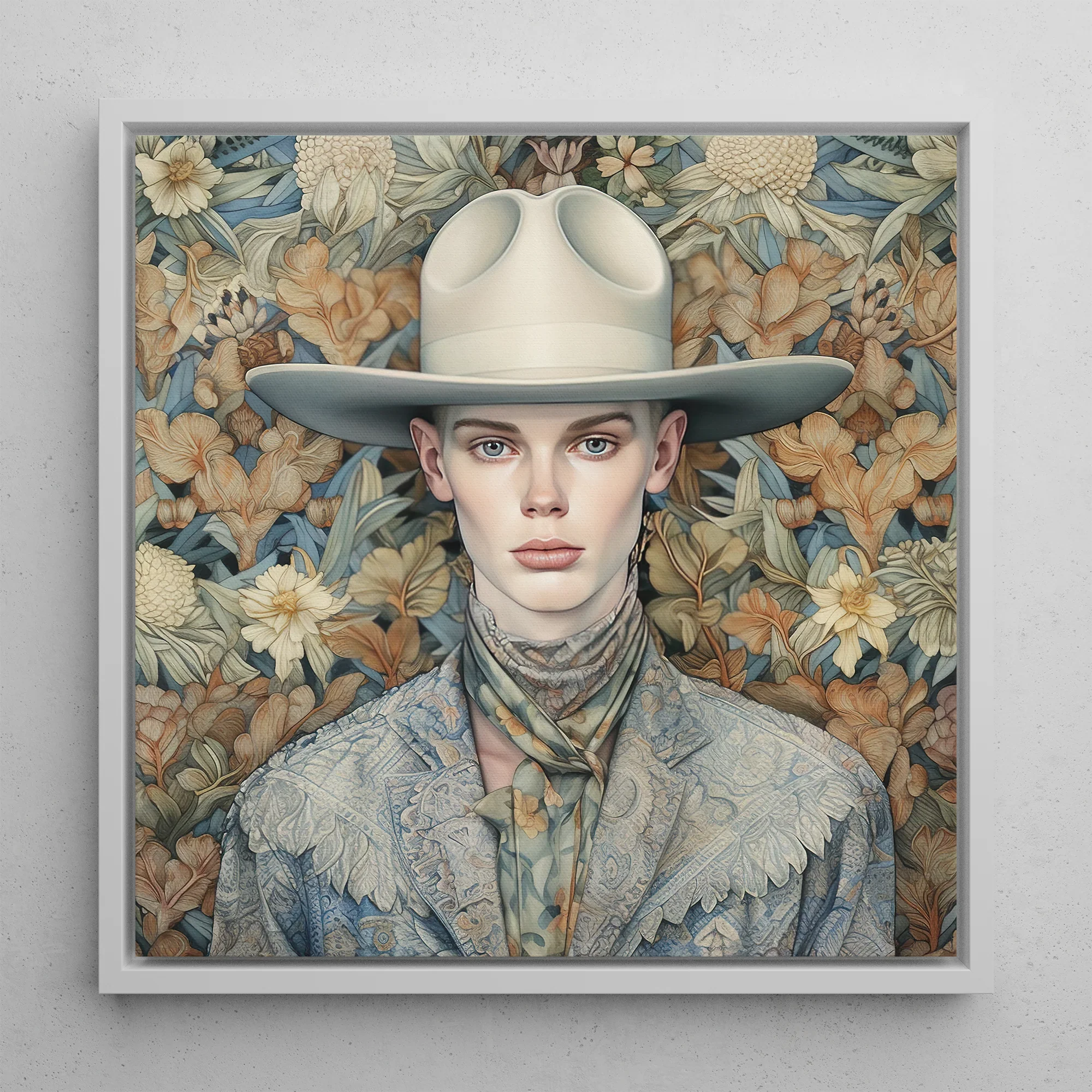Jasper Twink Cowboy Dandy Framed Canvas, Floral Cowboy Portrait