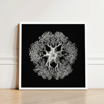 Jellyfish - Ernst Haeckel Ocean Life Art Print / Canvas Framed Black-and-white Illustration Intricately Detailed Symmetrical Mandala-like