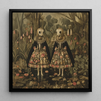 Jenny & June - Stampa artistica / tela di gemelle aliene surreali, 12x12’’ / 31x31cm / Cornice nera, poster stampe arte visiva, Toby Leon