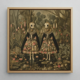 Jenny & June - Stampa artistica / tela di gemelle aliene surreali, 12x12’’ / 31x31cm / Cornice naturale, poster stampe arte visiva, Toby Leon