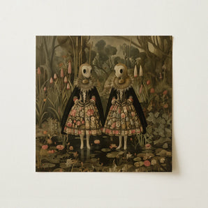Jenny & June - Surreal Alien Twins Art Print / Canvas, 12x12’’ / 31x31cm / Unframed / no Border, Posters Prints Visual Artwork, Toby Leon