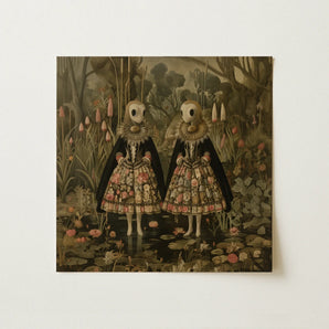 Jenny & June - Surreal Alien Twins Art Print / Canvas, Surreal Alien Twins, Alien Twins Art, Floral Dreamscape