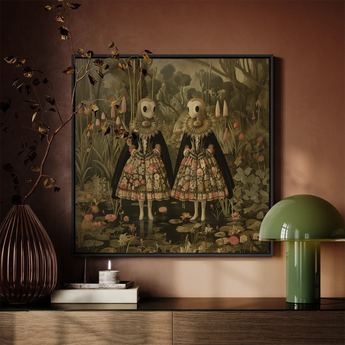 Jenny & June - Surreal Alien Twins Framed Canvas, Framed Artwork Two Figures Swamp