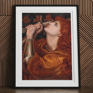 Joan of Arc - Dante Gabriel Rossetti Art Print, Framed Painting Woman Red Hair Upward Horn Trumpet