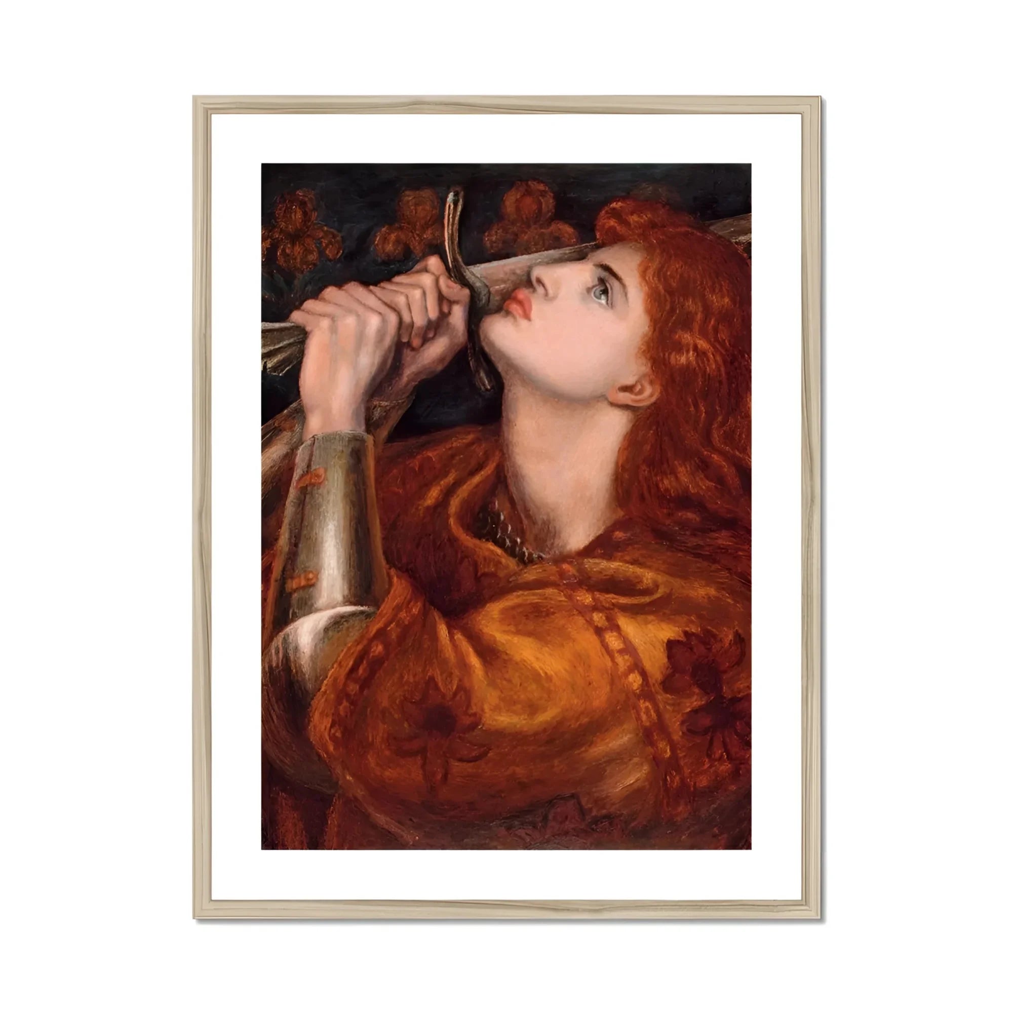 Joan of Arc - Dante Gabriel Rossetti Art Print, Pre-raphaelite Painting Joan Arc Golden Dress Sword