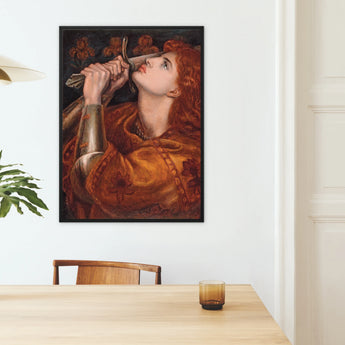 Joan of Arc - Dante Gabriel Rossetti Framed Canvas, Framed Pre-raphaelite Style Painting Figure Red Hair Golden-orange