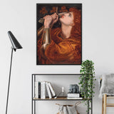 Joan of Arc - Dante Gabriel Rossetti Framed Canvas, Pre-raphaelite Style Painting Figure Red Hair Horn