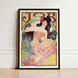 Framed Art Nouveau Poster Woman Pink Peach-toned Attire Alphonse Mucha, Print, Composition Pivots