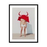 Joysticks - Surreal Gay Matador Art Print, Figure White Underwear Red Bull-shaped Head