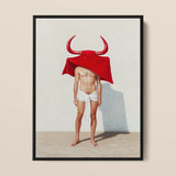 Framed Artwork Muscular Figure Red Horns Cloth Draped Gay Matador’s Horny, Essence, Surreal Matador