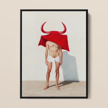 Framed Artwork Muscular Figure Red Horns Cloth Draped Gay Matador’s Horny, Essence, Surreal Matador