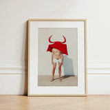 Framed Art Print Man Red Bull Horns Cloth Gay Matador’s Horny, Essence, Surreal Matador