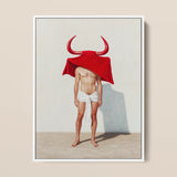 Framed Artwork Muscular Man Red Horns Cloth Draped Gay Matador’s Horny, Essence, Surreal Matador