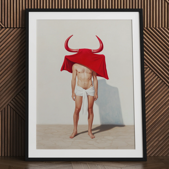 Framed Art Print Man Red Bull Horns Cloth Gay Matador’s Horny, Essence, Surreal Matador