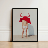 Framed Art Print Man Red Horns Draped Cloth Gay Matador’s Horny, Essence, Surreal Matador