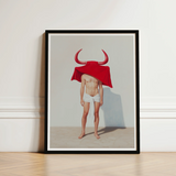 Framed Art Print Man Red Horns Draped Cloth Gay Matador’s Horny, Essence, Surreal Matador
