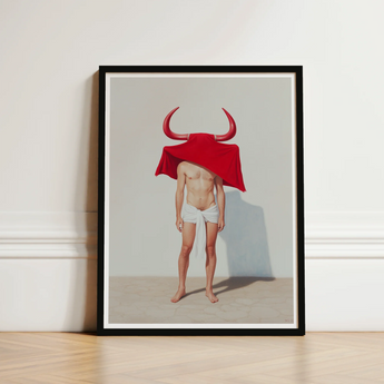 Framed Art Print Man Red Horns Draped Cloth Gay Matador’s Horny, Essence, Surreal Matador