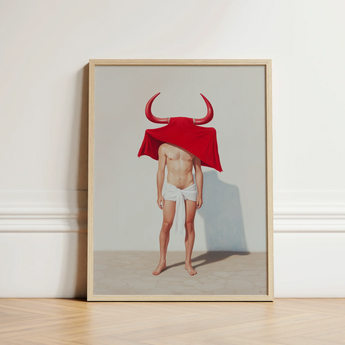 Framed Art Print Muscular Man White Shorts Draped Gay Matador’s Horny, Essence, Surreal Matador