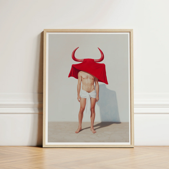 Framed Art Print Man Red Horns Draped Cloth Gay Matador’s Horny, Essence, Surreal Matador
